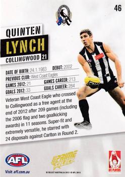 2013 Select Prime AFL #46 Quinten Lynch Back